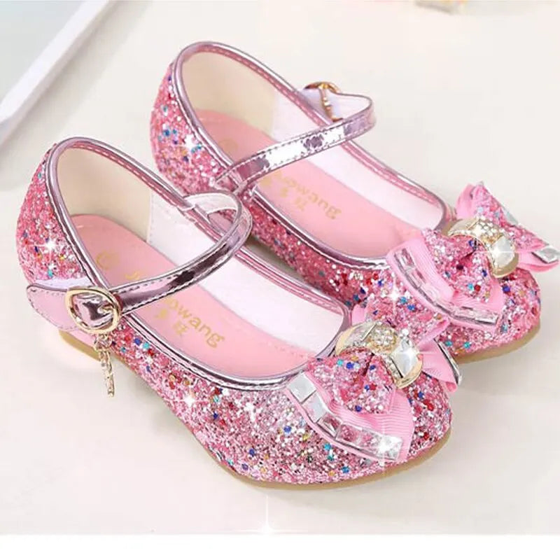 2023 Autumn New Girls' Small 3-14 Years Princess High Heel Leather Shoes with and Bow Decoration Children's Dance Single Shoes