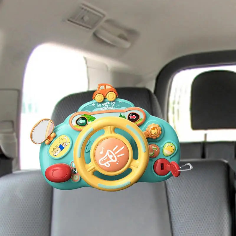 Cartoon Kids Electric Steering Wheel Toy With Lights Music Simulation Driving Car Copilot For Toddler Preschool Interactive Toys