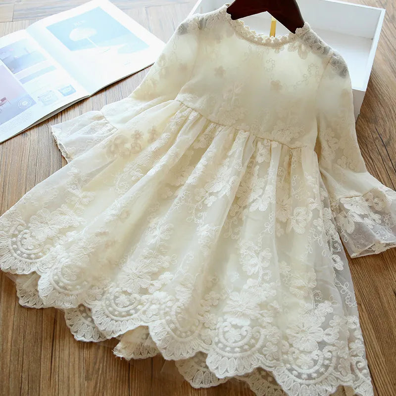 Girls Dress Embroidery Princess Party Autumn Spring Children Clothes Elegant Lace Vestidos for 3-8 Yrs Flower Kids Dresses