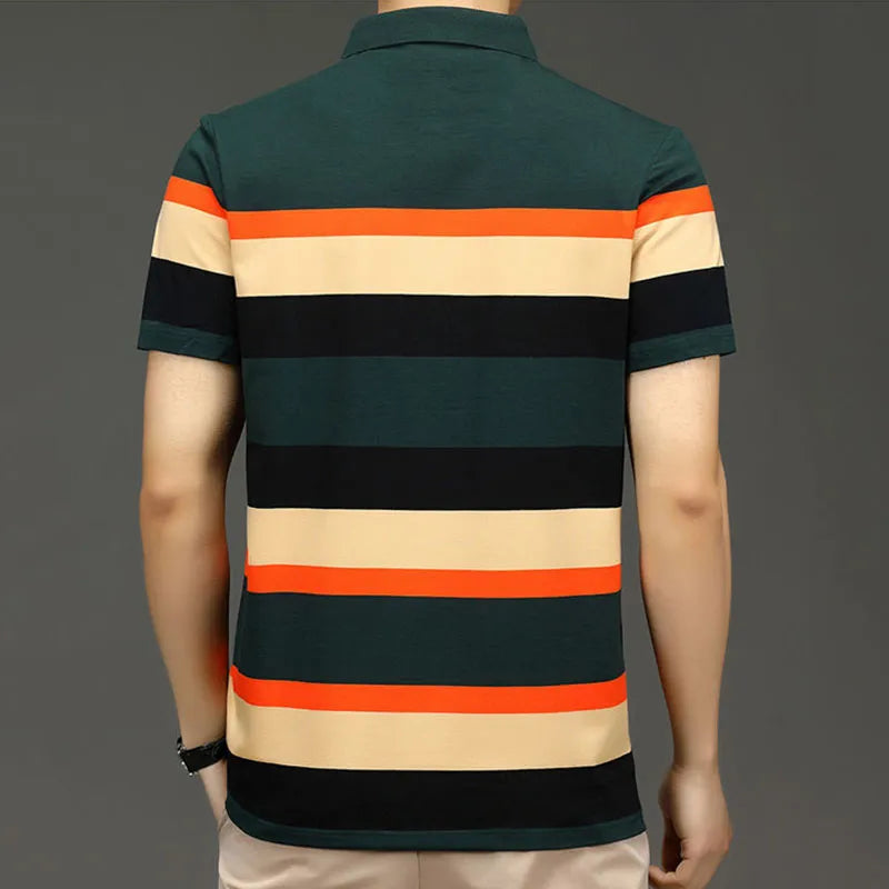 Summer Men Short Sleeve Business Striped Polo Shirts Free Shipping Male Clothes New Lapel Slim Casual Quick-drying Tops 2023