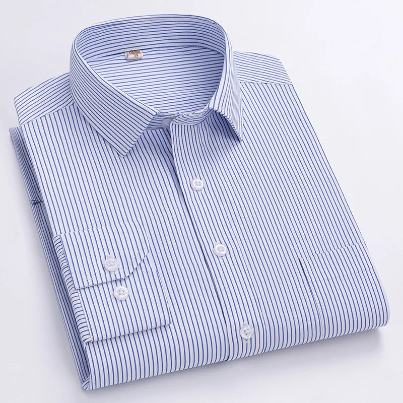 Men's Formal Shirt Long Sleeve S~8XL Oversized Office Solid Color Striped Anti-wrinkle Non-ironing Fashion Business White Shirts