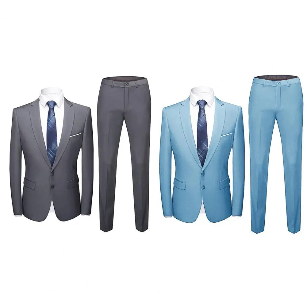 1 Set Blazer Pants Turndown Collar Long Sleeve Slim Fit Two Buttons Formal Suit For Wedding Banquet Prom