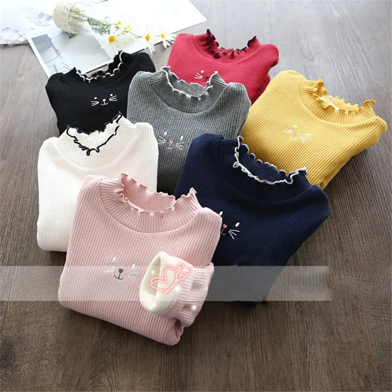 Fashion Girls Sweaters 2023 New Winter Children Clothes Cartoon Kids Tops Warm Velvet Thick Kids Sweater Girls Outwear Sweater