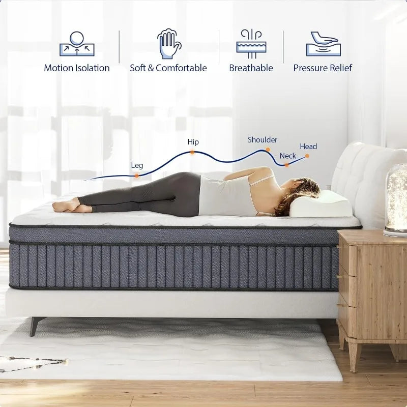 EEN EEN SLEEP Queen Mattress, 12 Inch Hybrid Mattress in a Box, Queen Size Mattress Foam and Individually Wrapped Pocket