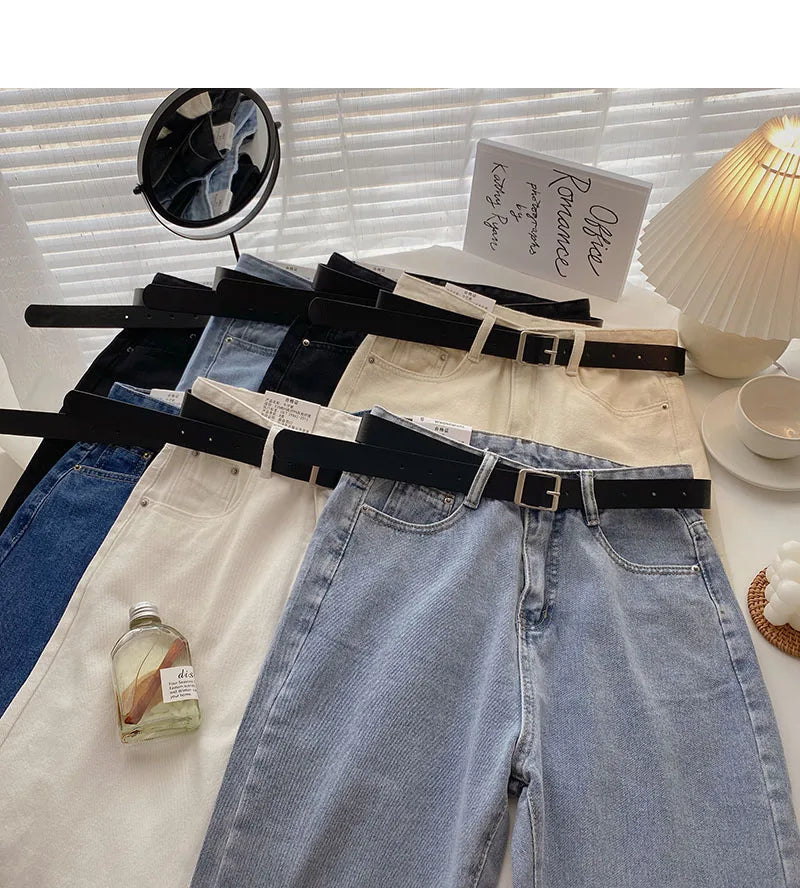 Simple Basic High Waist Straight Pants Woman Spring Autumn Loose Streetwear Women Pants Korean Casual Ankle-length Women Jeans