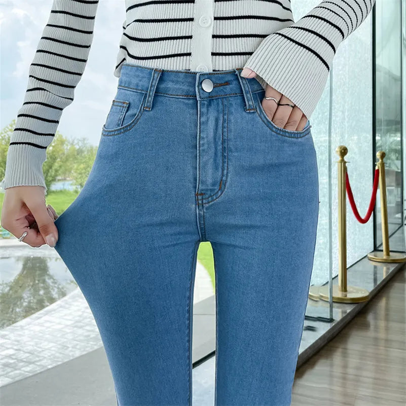 Women Stretch Jeans Lady Slim Skinny Pencil Jeans High Waist Vintage Pants Girls Leggings Straight Leg Korea Fashion Trousers