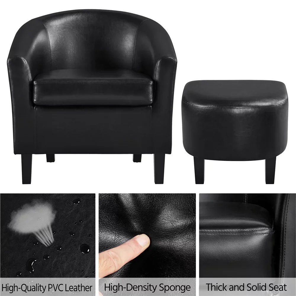 Faux Leather Tub Chair, Black, Living Room Furniture, Chair Living Room, Comfortable, Simple and Modern, Bedroom, Living Room