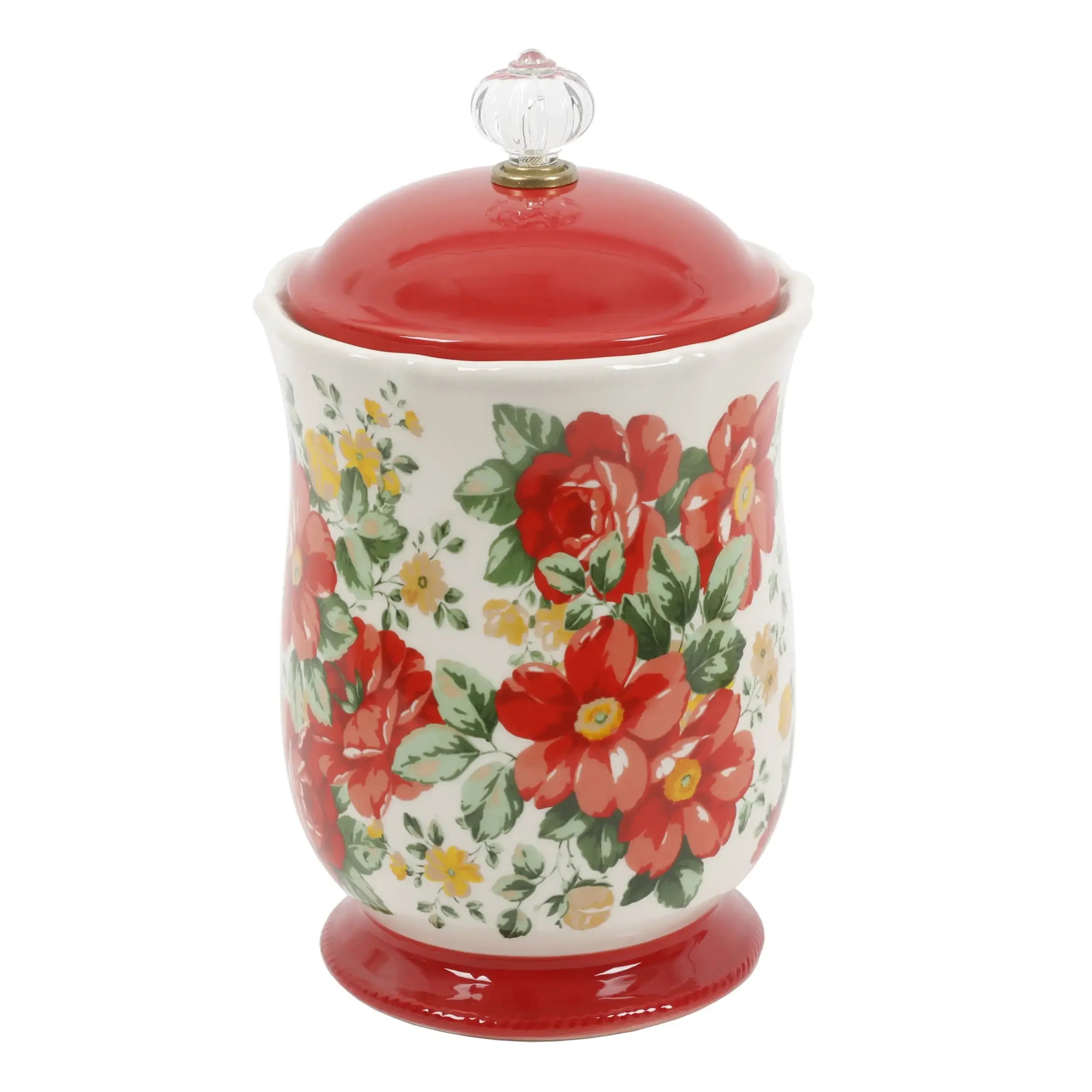 Vintage Floral Canister with Acrylic Knob, 10"， Kitchen Storage Container, Kitchen Items,Kitchen Organizer and Storage Container