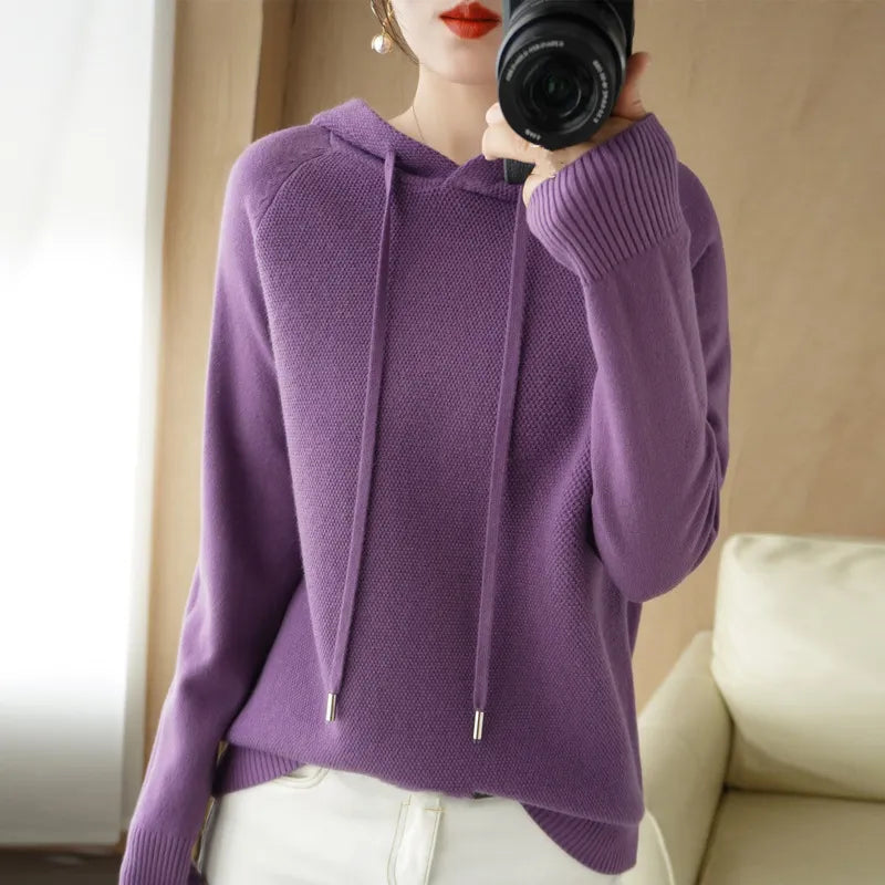 Hooded Sweater for Women Spring and Autumn 2023 New Hoodie Underlay with Knitted Shirt for Casual Large Hooded Sweater for Women