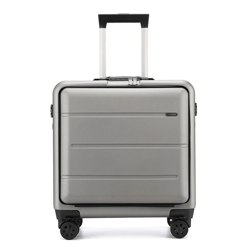 18 Inch Carry on Luggage Aluminum frame Business Rolling Luggage Case zipper Front Opening Lightweight Trolley Luggage Bag