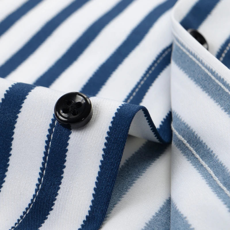 2023  Regular Fit Short Sleeve Strech Striped Shirts for Men Summer Soft Business Men's Dress Shirt Casual