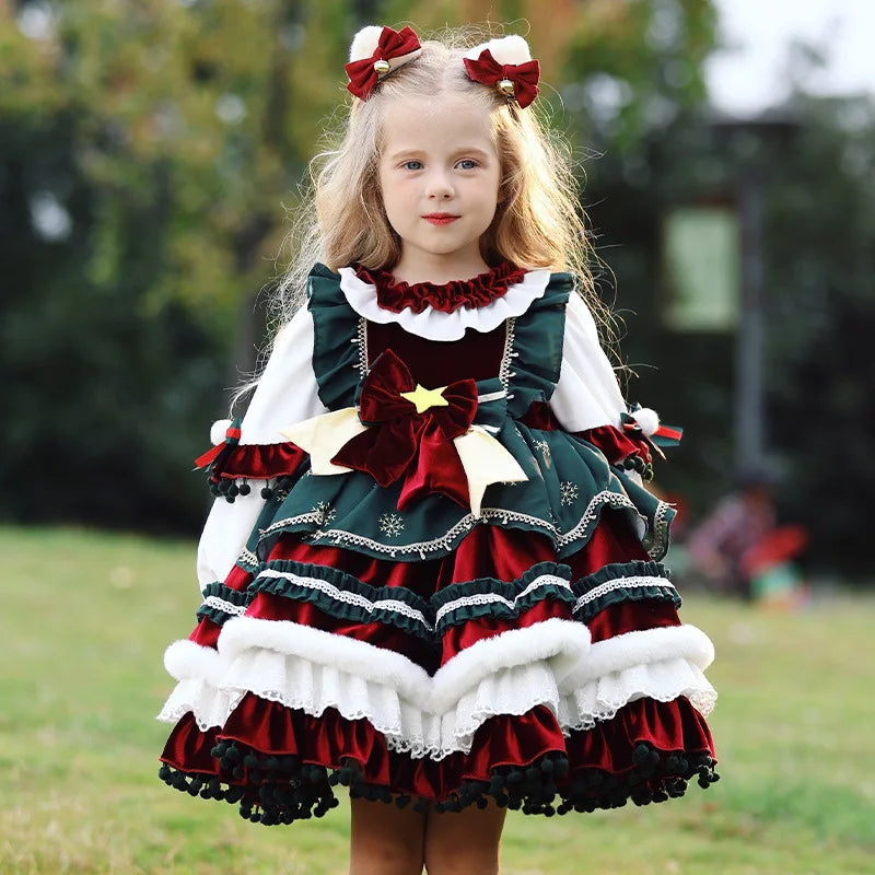 2023 New Christmas Gift Girls Christmas Velvet Lolita Lolita Princess Dress Children's Performance Costumes Daily Autumn Winter