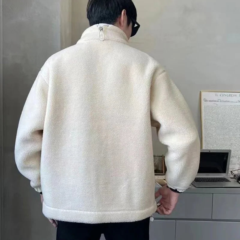 Casual Coat Man Spring Autumn New Trendy Temperament Fashion Solid Color Loose Warm Male Jacket Top All Match Streetwear Clothes