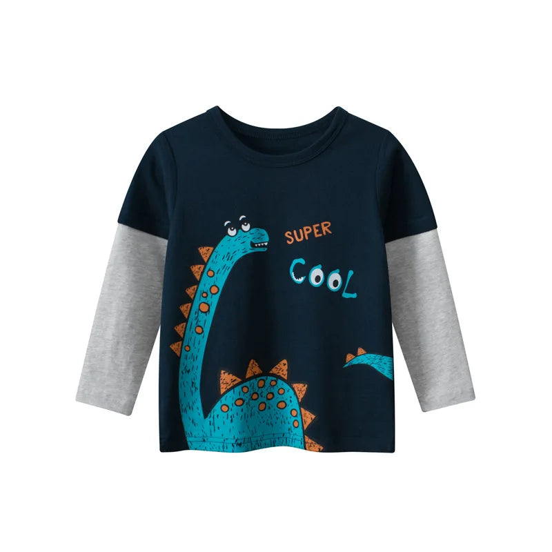 2023 Children's Clothing Autumn New Boys' T-shirt Wholesale Cartoon Dinosaur Kids Tops Tees Long Sleeve Bottoming Shirt for Boy