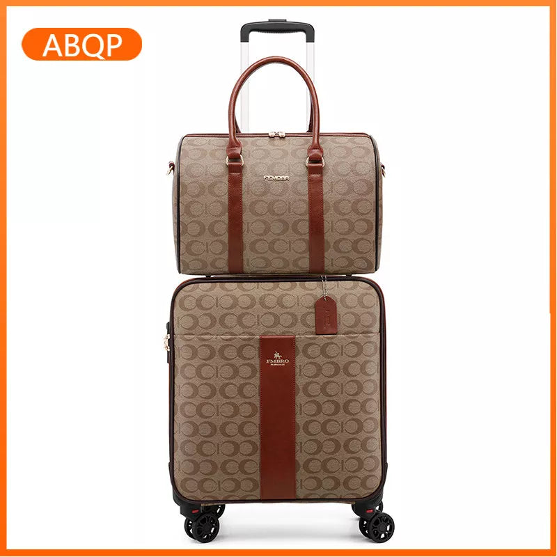 20 Inch PU Leather Carry-On Suitcase Set With Handbag Men's Luxury Trolley Case Ladies Fashion Rolling Luggage maletas de viaje