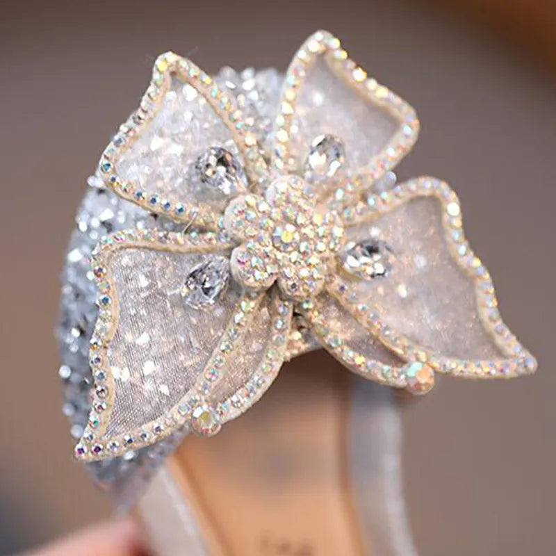 Summer Girls Sandals Fashion Sequins Rhinestone Bow Girls Princess Shoes Baby Girl Shoes Flat Heel Sandals Size 21-35 SHS104