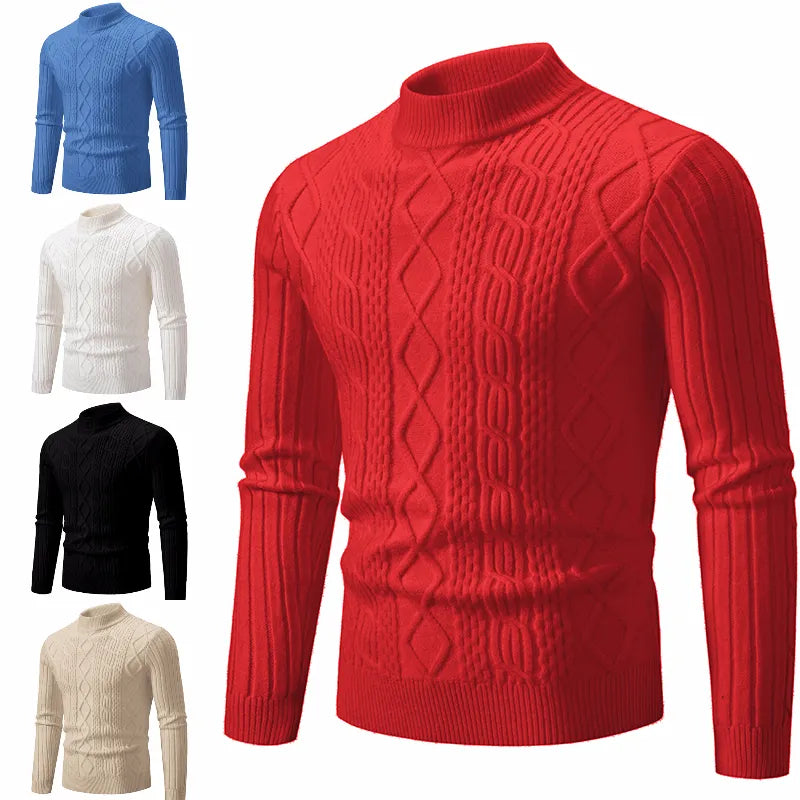 2023 Autumn and Winter New Men's Sweaters Sheep Fleece Solid Jacquard O-Neck Knitted Sweaters Warm Slim High Quality Pullover