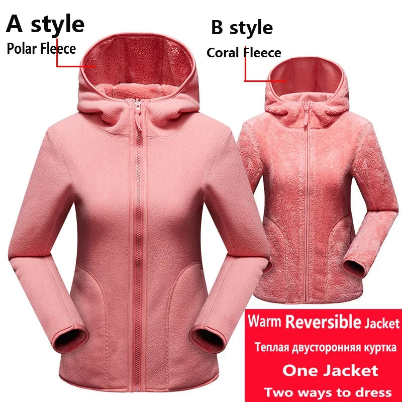 Unisex Reversible Hoodie Women Pullover Sweatshirts Winter Warm Polar/Coral Fleece Hooded Jacket Ladies Flannel Coat Hoody