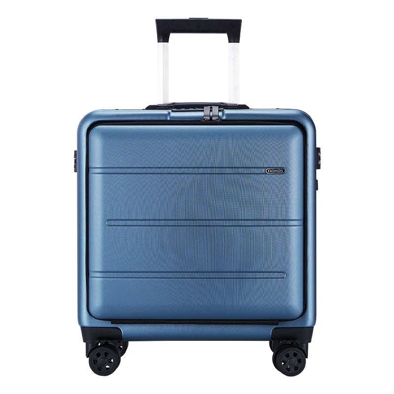 18 Inch Carry on Luggage Aluminum frame Business Rolling Luggage Case zipper Front Opening Lightweight Trolley Luggage Bag