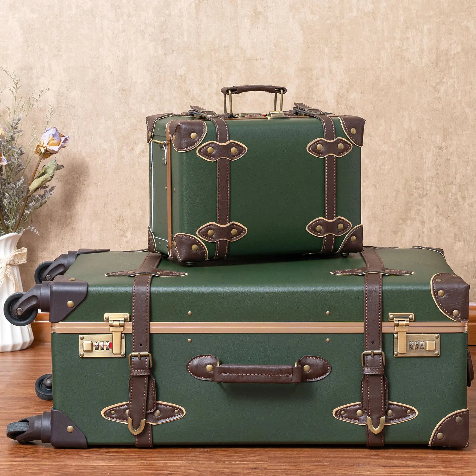 urecity vintage suitcase set for women, vintage luggage sets for women 2 piece, cute designer trunk luggage, retro suit case