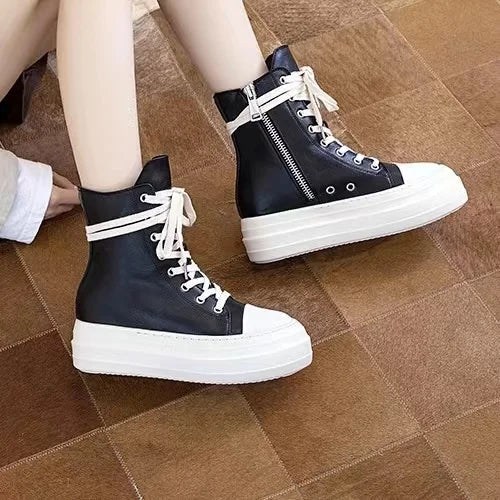 Rick Vintage Design Owens Men's Shoes Thick Shoelace Fashion High Top Platform Black Leather Casual Women's Chunky Sneaker