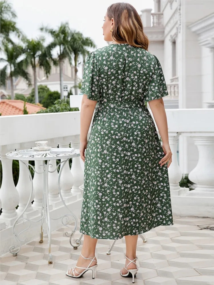 Plus Size Summer Midi Dress Women Floral Flower Print Casual Ladies Dresses Fashion Woman Dress 2023 Vestido Mujer