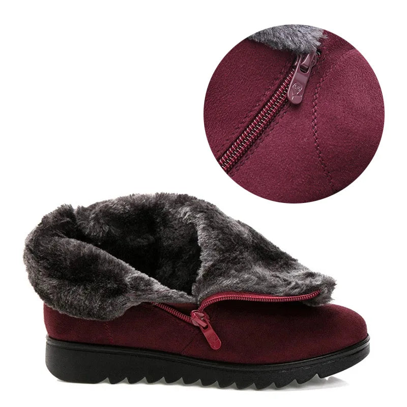 Winter Boots Women Warm Plush Snow Shoes for Woman Ankle Botas Mujer Zipper No-slip Loafers Ladies Casual Comfort Flats Botas