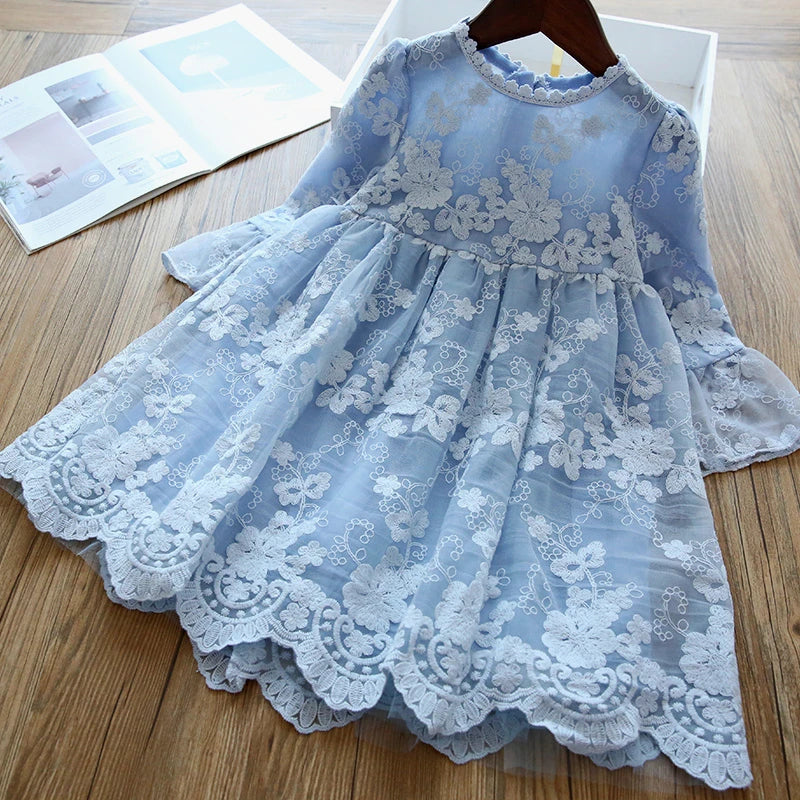 Girls Dress Embroidery Princess Party Autumn Spring Children Clothes Elegant Lace Vestidos for 3-8 Yrs Flower Kids Dresses