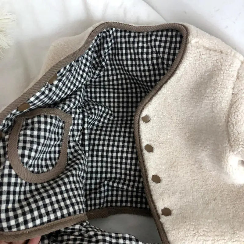 Children's Plaid Plush Coat Autumn and Winter New Warm Coat Children on Both Sides Wear Coat Boy's and Girls' Clothing