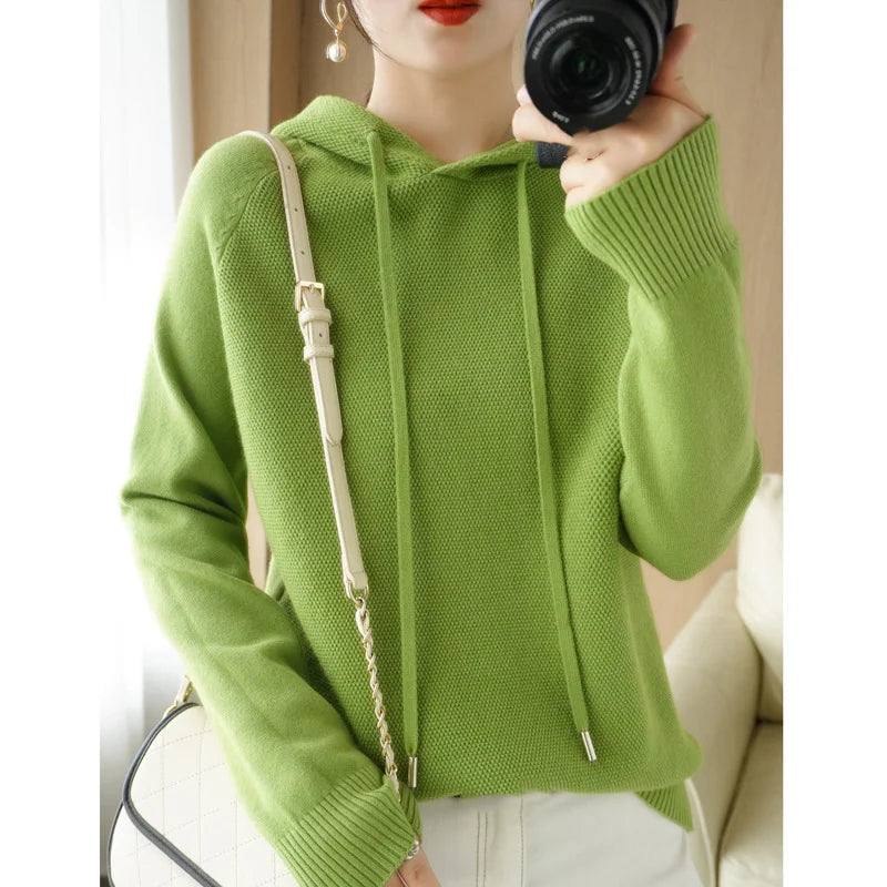 Hooded Sweater for Women Spring and Autumn 2023 New Hoodie Underlay with Knitted Shirt for Casual Large Hooded Sweater for Women