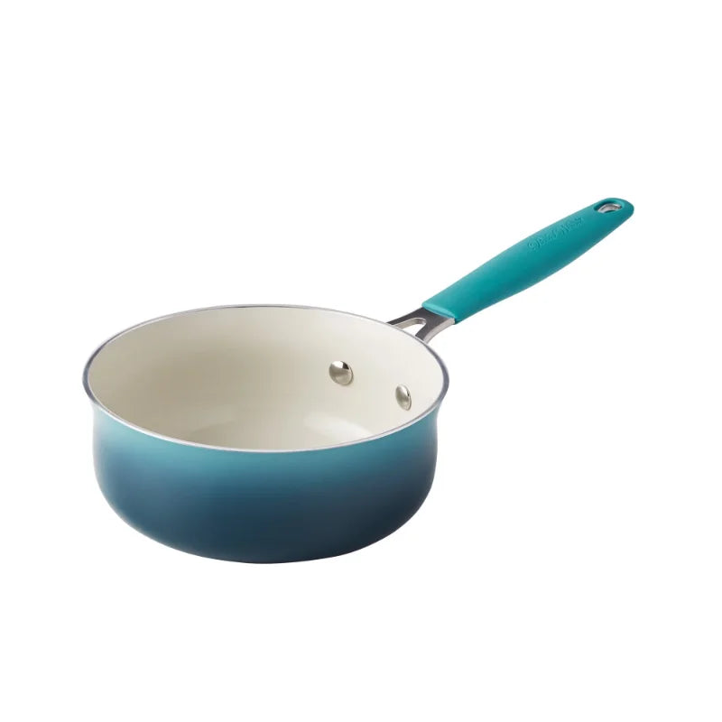 The Pioneer Woman 12-Pieces Porcelain Enamel Classic Ceramic Cookware Set, Ombre Teal camp kitchen