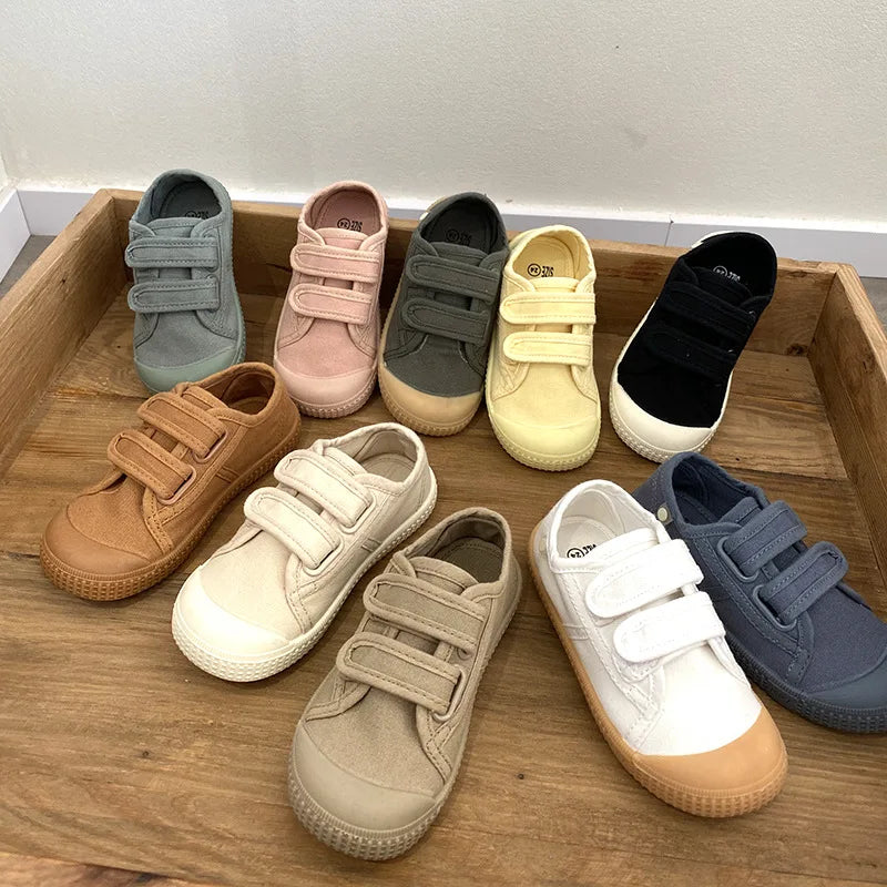 Unisex 2023 New All-match Child Girl Sneakers Flat Heel Children Shoes for Kids Boys Pupils Button Canvas Baby Shoes Kids F08123