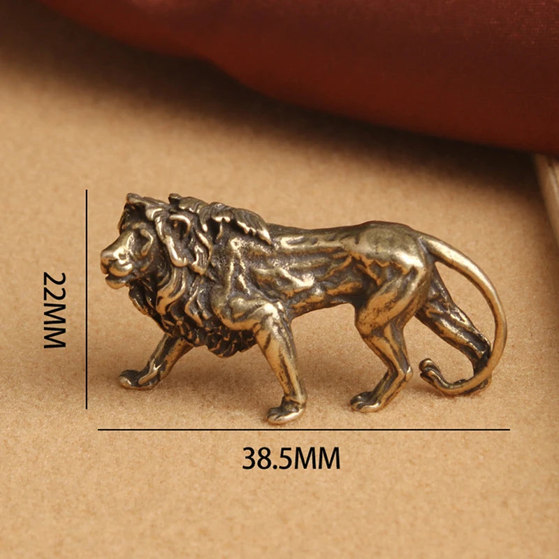 Pure Copper Majestic Lion King Miniatures Figurines Desk Decorations Vintage Brass Mini Animal Statue Home Decor Ornaments Craft