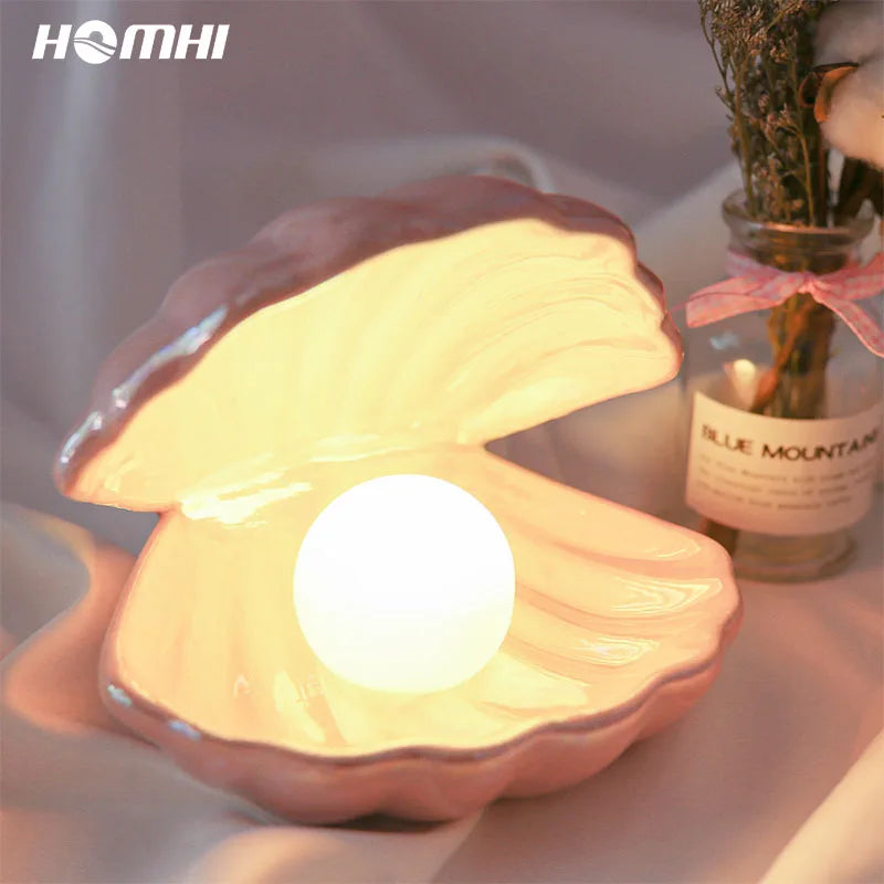 2023 LED Modern Decor Decoration Living Room Elevate  Home Ambiance  for bedroomsLED Shell Pearl Night Light Pearl Jewelry Mesa