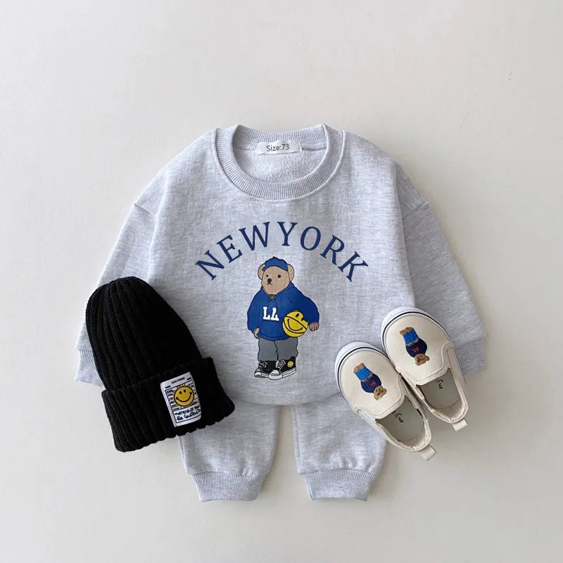 Baby Boy Girl Clothing Sets Children Bear Pullover Sweatshirts + Simple Solid Cotton Sports Pants 2pc Kids Clothes Boy New Suit