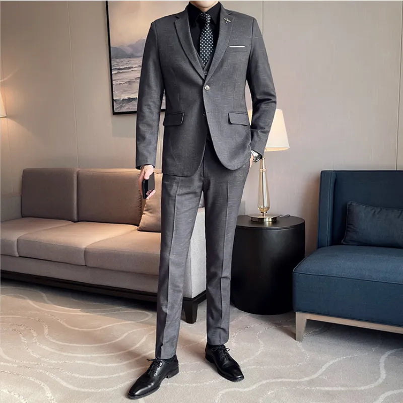 High Quality Men's Wedding Suit (suit + Vest + Trousers) Fashion Business Professional Suit Best Man Groom Wedding 3/2 Piece Set