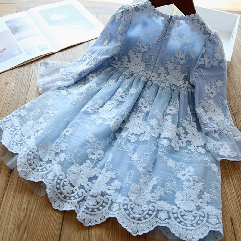 Girls Dress Embroidery Princess Party Autumn Spring Children Clothes Elegant Lace Vestidos for 3-8 Yrs Flower Kids Dresses