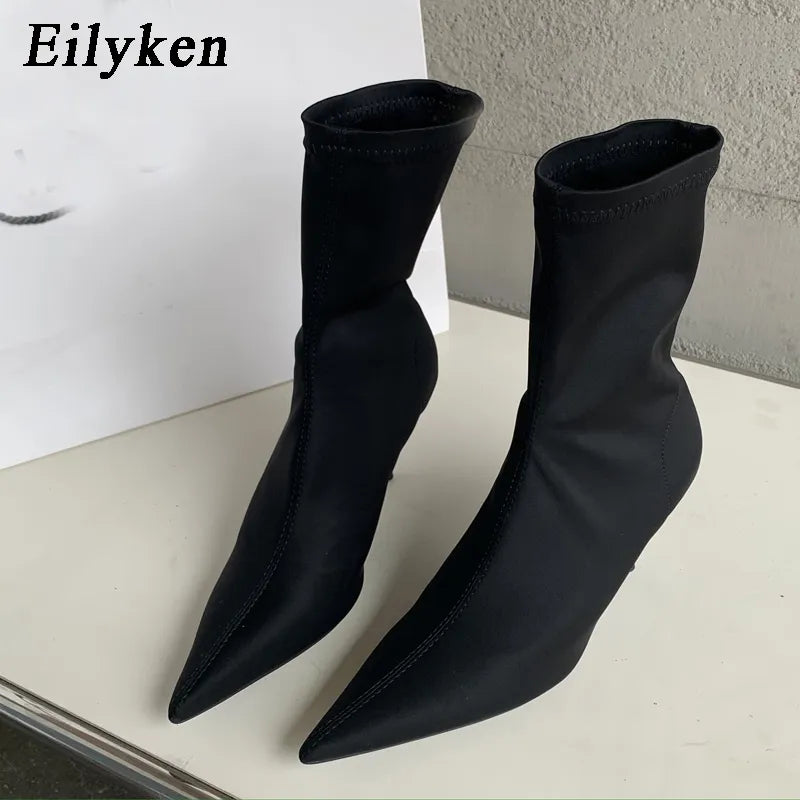 Eilyken 2024 New Spring Autumn Stretch Fabric Women Ankle Boots Sexy Pointed Toe High Heels Fashion Female Socks Pumps Shoes