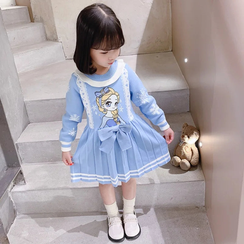 Kids Knitwear Dress for Girls Autumn Winter Sweaters Knit Cotton Dress Children Elsa Frozen Princess Party Costume 3-8 Years Old