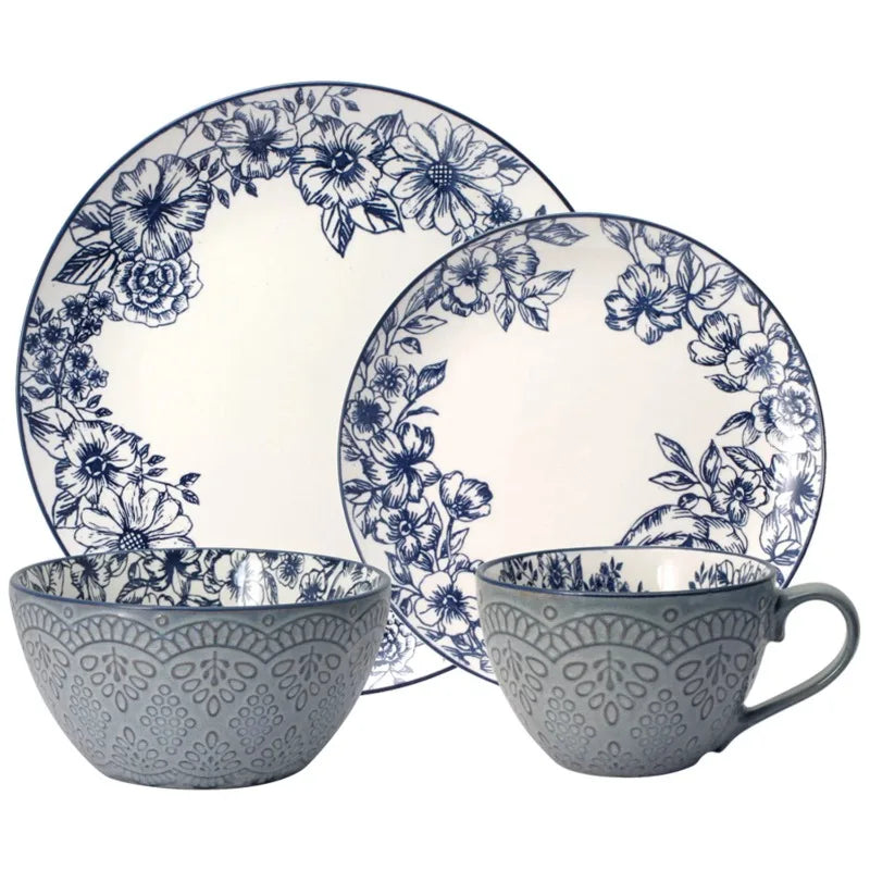 Gabriela Blue Stoneware 16-Piece Dinnerware Set