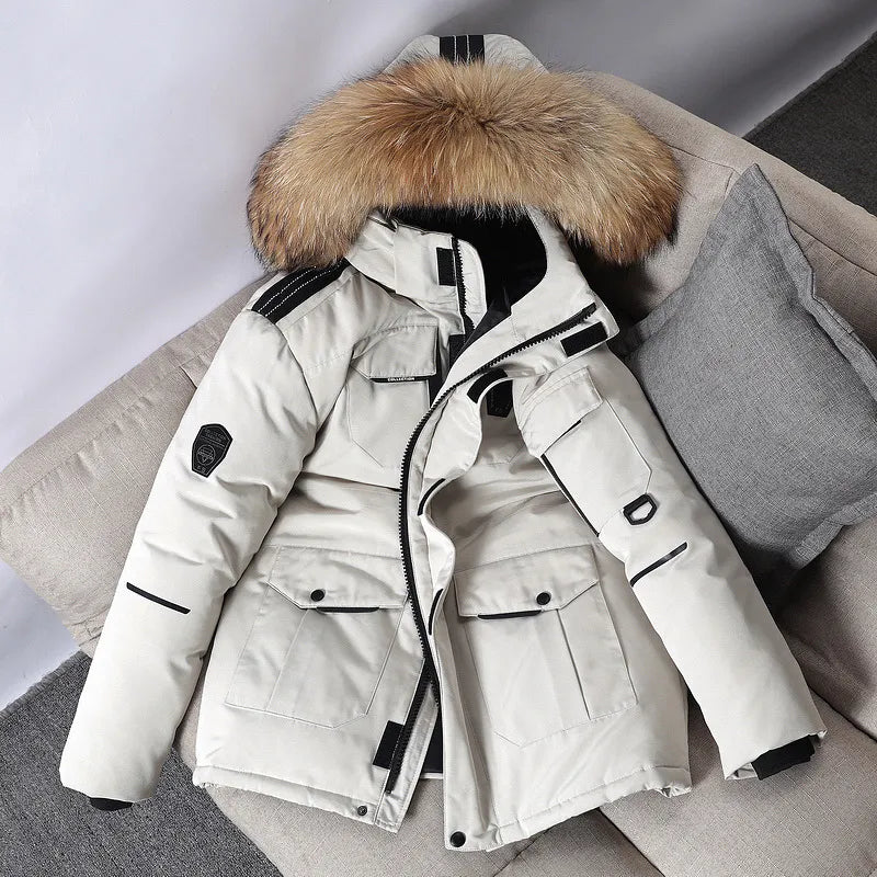 Winter Down Jacket Men 90% White Duck Down Parkas Coat Mid-length Fur Collar Male Thicken Snow Overcoat -30 Degree Keep Warm