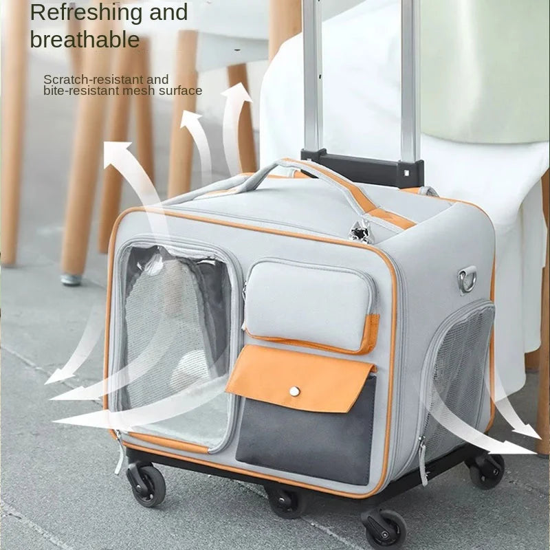 Cat Bag Portable Pet Trolley Detachable Cardan Large Capacity Luggage Backpack Dog Travel Breathable Space Capsule Suitcase