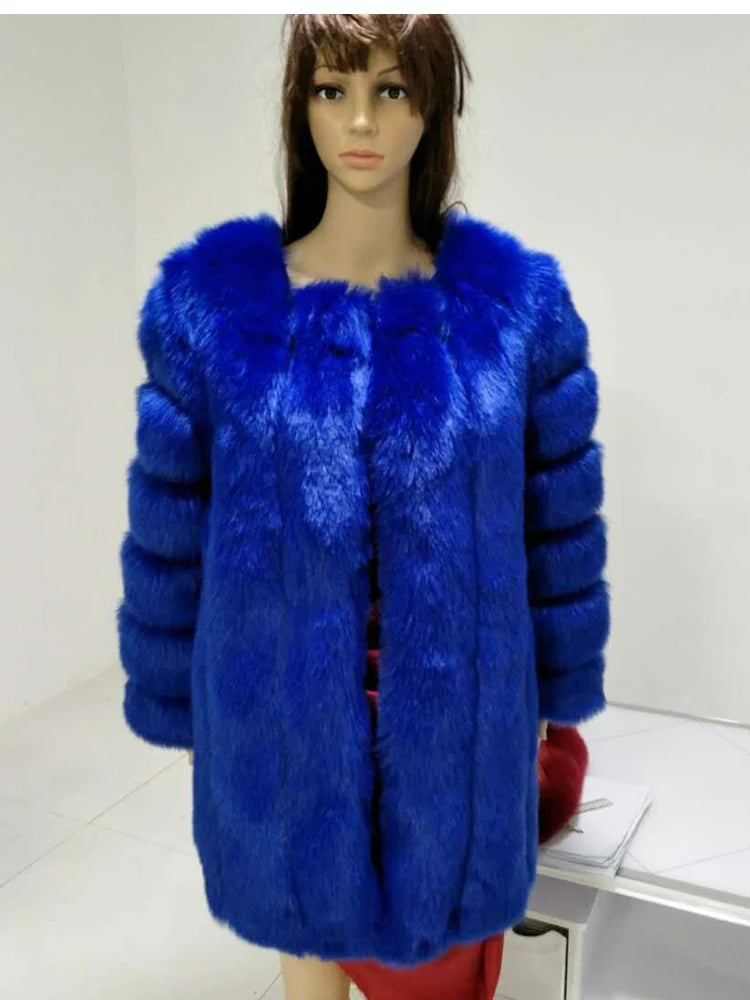 ZADORIN S-4XL Winter Luxury Faux Fox Fur Coat Slim Long Pink Red Blue Faux Fur Jacket Women Fake Fur Coats Manteau Fourrure