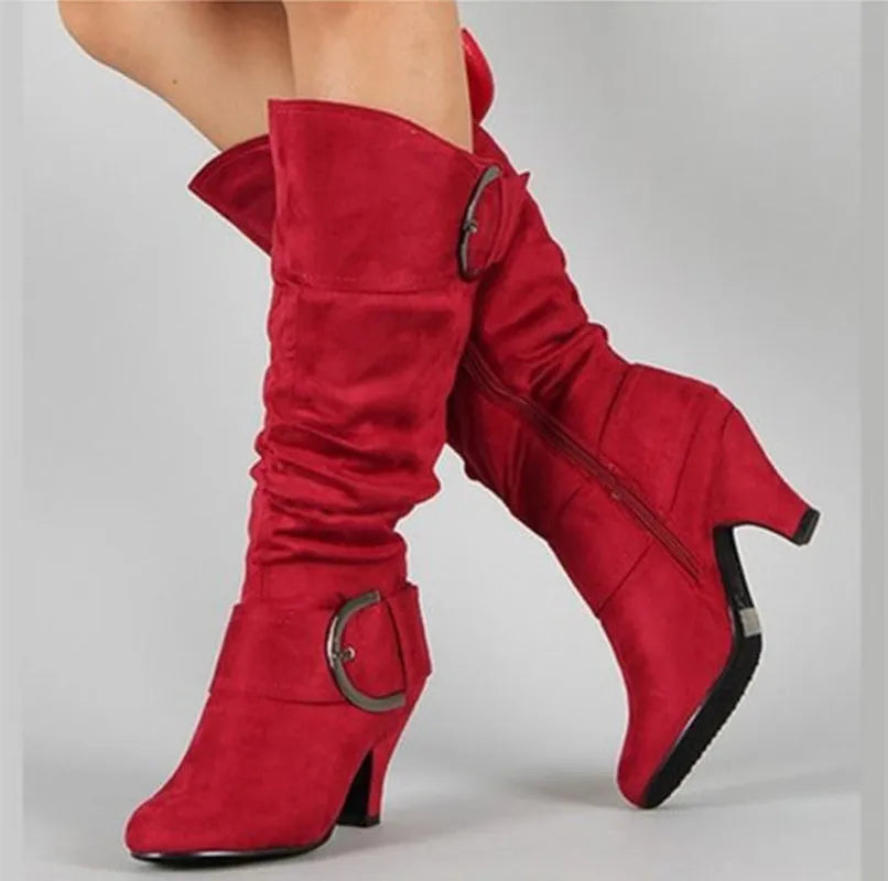 New Women High Heel Autumn Mid Calf Boots Female Zip Buckle Platform Sexy Spike Heels Plus Size Ladies Fashion Shoes