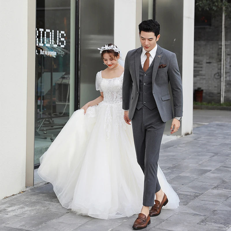 2023New boutique wedding groom wedding (suit + vest + trousers) men's high-end handsome suit best man group dress three sets