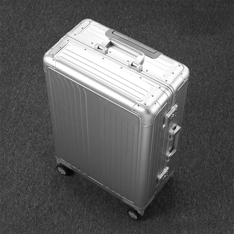 2023 All aluminum travel suitcase on wheels combination lock rolling luggage case Men's Business large size luggage Hand luggage