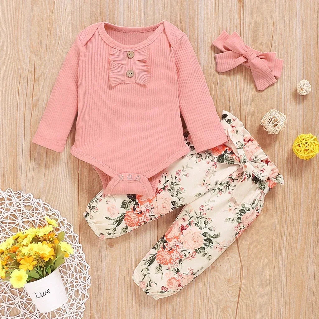 Baby Girl Clothes Set Print Top Big Bow Floral Clothing Toddler Girl Outfit