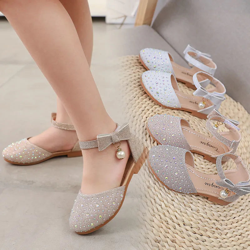 Girls Princess Sandals Baby Shoes 2023 Brand New Kids Shoes for Wedding Party Bling Summer Flat Sandals Fashion Breathable 2023