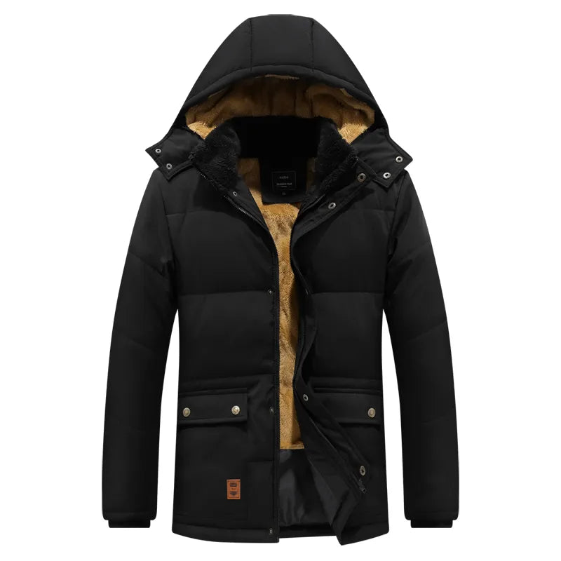 Winter Windproof Men Coat Warm Thicked Plush Jacket Fashion Hooded Outdoor Jacket Classic Parkas Cold-Proof Male Clothes Outwear