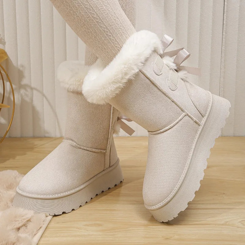 Women's Platform Snow Boots New Faux Fur Plush Ladies Winter Ankle Booties Woman Suede Thick Bottom Cotton Padded Shoes Botas